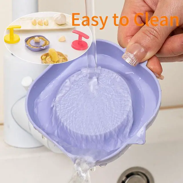 Alt view image 7 of 7 - 2 PCS Manual Garlic Grater, 2 in 1 Garlic Press and Dipping Sauce Plate, Portable Garlic Crusher with Handle, Multifunctional Fruits Vegetable Ginger Mincer Kitchen Tool (Yellow Pink)