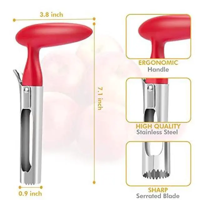 Alt view image 4 of 7 - Premium Apple Corer Tool:Easy to Use and Clean- Durable and Sturdy Design Featuring Sharp Serrated Blades - Stainless Steel Corers for Apple and Pear - Core Fruits with Ease(Red)