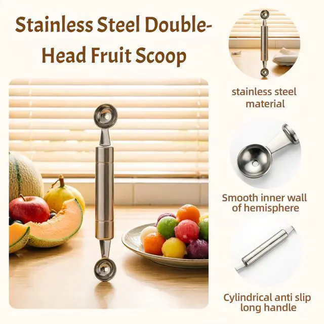 Alt view image 4 of 7 - Double-ended Melon Baller,Premium Thickened Stainless Steel Fruit Scoop, DIY Fruit Platter Ball Tool Scooper, Reusable Ice Cream Scooper for Watermelon Honeydew Dessert Platter Decoration