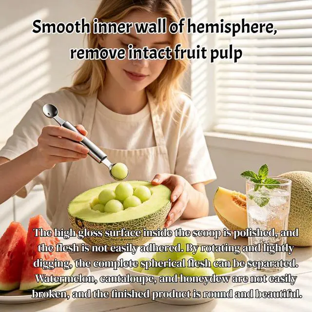 Alt view image 5 of 7 - Double-ended Melon Baller,Premium Thickened Stainless Steel Fruit Scoop, DIY Fruit Platter Ball Tool Scooper, Reusable Ice Cream Scooper for Watermelon Honeydew Dessert Platter Decoration
