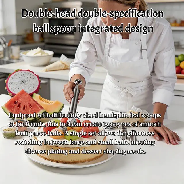 Alt view image 6 of 7 - Double-ended Melon Baller,Premium Thickened Stainless Steel Fruit Scoop, DIY Fruit Platter Ball Tool Scooper, Reusable Ice Cream Scooper for Watermelon Honeydew Dessert Platter Decoration