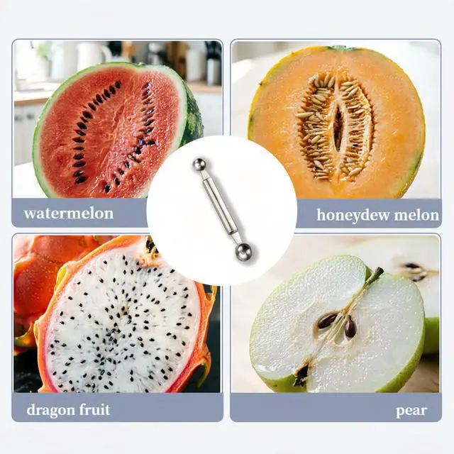 Alt view image 7 of 7 - Double-ended Melon Baller,Premium Thickened Stainless Steel Fruit Scoop, DIY Fruit Platter Ball Tool Scooper, Reusable Ice Cream Scooper for Watermelon Honeydew Dessert Platter Decoration