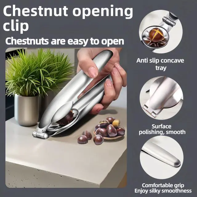 Alt view image 4 of 7 - Multi-Purpose Nut Cracker Tool, 6.89 inch Stainless Steel Opener for Chestnuts, Walnuts, Almonds, Peanuts with Anti-Slip Design