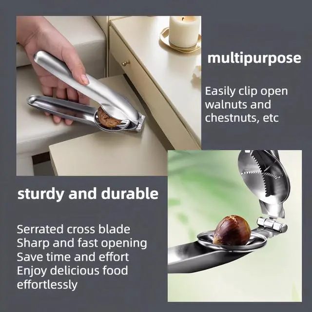 Alt view image 3 of 7 - Multi-Purpose Nut Cracker Tool, 6.89 inch Stainless Steel Opener for Chestnuts, Walnuts, Almonds, Peanuts with Anti-Slip Design