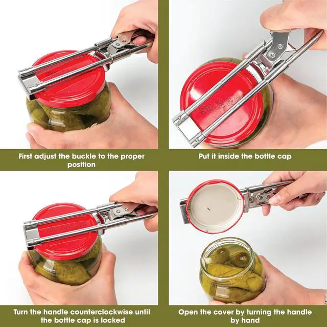 Alt view image 5 of 7 - Jar, Bottle, Can Lid Openers - Adjustable Multifunctional, Stainless Steel Manual Cap Grip Remover for Canning Top, A Kitchen Tool for Seniors, Weak Hands, Vintage Old School Life Hack Gadgets, White