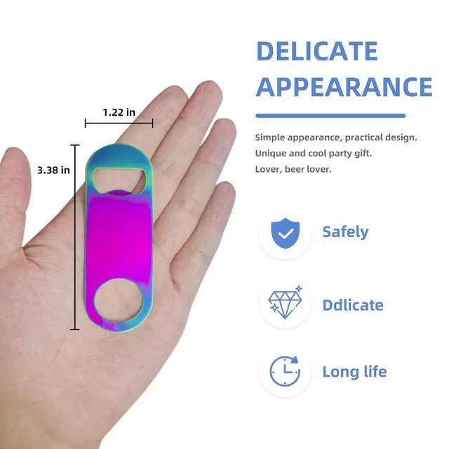 Alt view image 2 of 6 - Rainbow Color Stainless Steel Flat Bottle Opener, Sturdy and Durable 2 Pcs to Send to Friends, Suitable for Bar Bartender Men Women Kitchen Restaurant Party Supplies (Small)