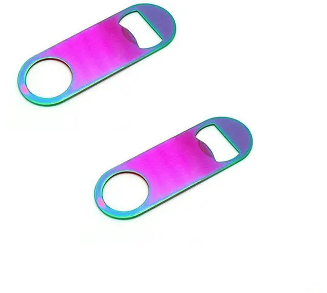 Main image of Rainbow Color Stainless Steel Flat Bottle Opener, Sturdy and Durable 2 Pcs to Send to Friends, Suitable for Bar Bartender Men Women Kitchen Restaurant Party Supplies (Small)