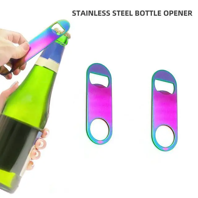 Alt view image 5 of 6 - Rainbow Color Stainless Steel Flat Bottle Opener, Sturdy and Durable 2 Pcs to Send to Friends, Suitable for Bar Bartender Men Women Kitchen Restaurant Party Supplies (Small)