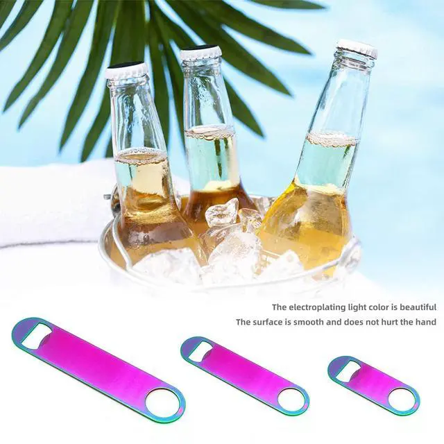 Alt view image 4 of 6 - Rainbow Color Stainless Steel Flat Bottle Opener, Sturdy and Durable 2 Pcs to Send to Friends, Suitable for Bar Bartender Men Women Kitchen Restaurant Party Supplies (Small)