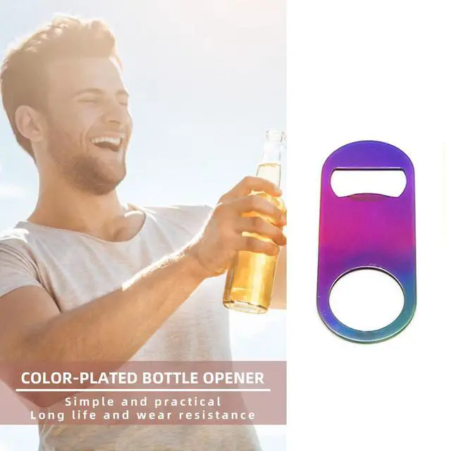 Alt view image 6 of 6 - Rainbow Color Stainless Steel Flat Bottle Opener, Sturdy and Durable 2 Pcs to Send to Friends, Suitable for Bar Bartender Men Women Kitchen Restaurant Party Supplies (Small)