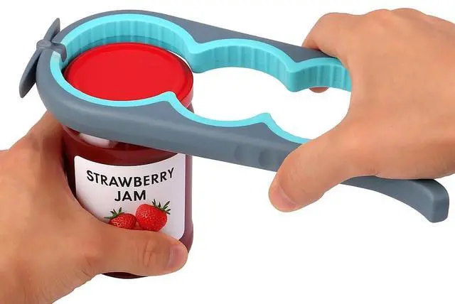 Main image of Jar Opener Bottle Opener and Can Opener for Weak hands - Seniors with Arthritis and Anyone with Low Strength - Mutil Jar Opener Get Lids Off Easily - Blue and Grey