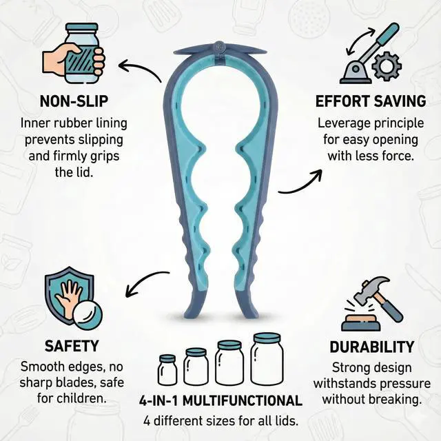Alt view image 3 of 7 - Jar Opener Bottle Opener and Can Opener for Weak hands - Seniors with Arthritis and Anyone with Low Strength - Mutil Jar Opener Get Lids Off Easily - Blue and Grey
