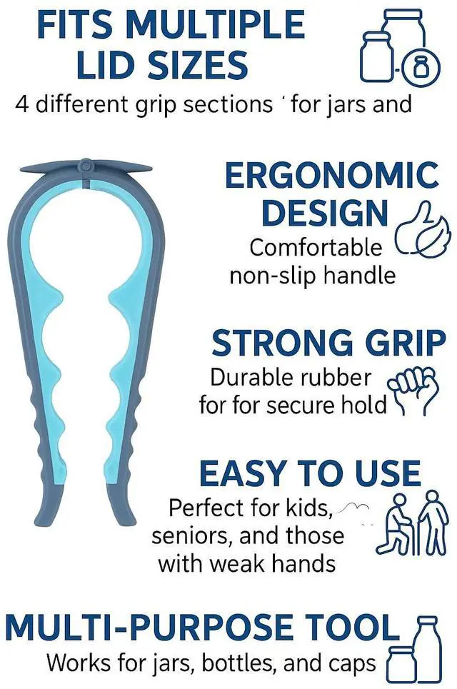 Alt view image 6 of 7 - Jar Opener Bottle Opener and Can Opener for Weak hands - Seniors with Arthritis and Anyone with Low Strength - Mutil Jar Opener Get Lids Off Easily - Blue and Grey