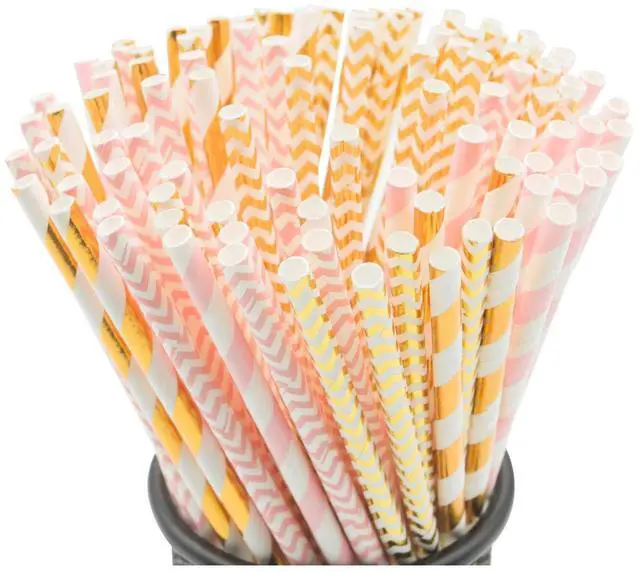 Main image of Biodegradable Paper Straws, 100 Pack Pink for Party Supplies, Birthday, Wedding, Bridal/Baby Shower Decorations and Holiday Celebrations