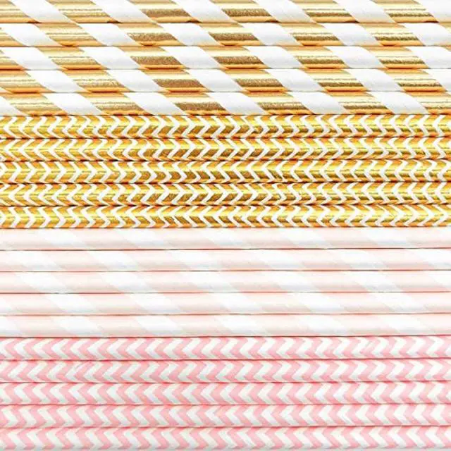 Alt view image 3 of 6 - Biodegradable Paper Straws, 100 Pack Pink for Party Supplies, Birthday, Wedding, Bridal/Baby Shower Decorations and Holiday Celebrations