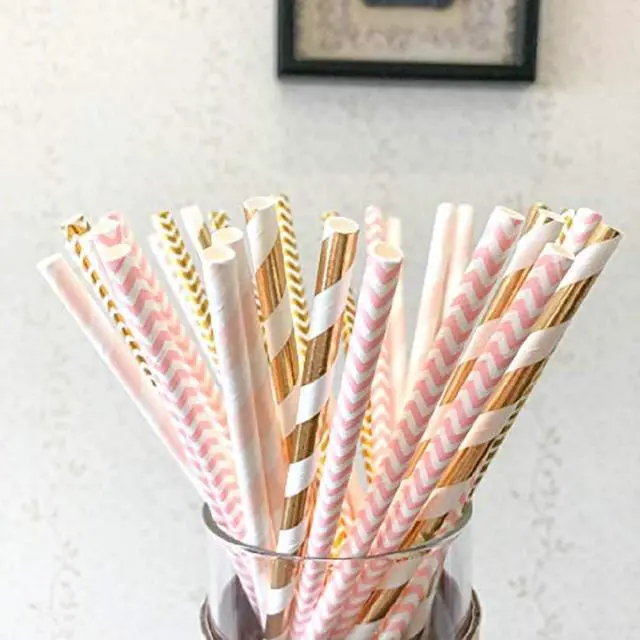 Alt view image 4 of 6 - Biodegradable Paper Straws, 100 Pack Pink for Party Supplies, Birthday, Wedding, Bridal/Baby Shower Decorations and Holiday Celebrations