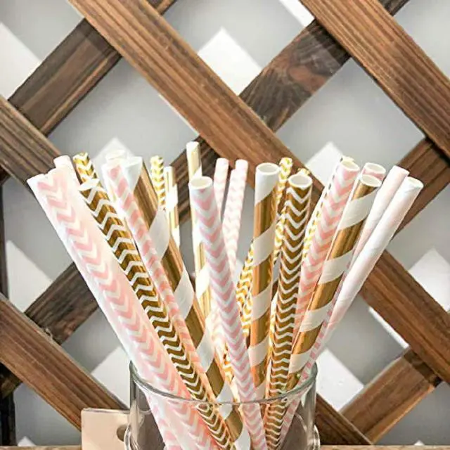 Alt view image 5 of 6 - Biodegradable Paper Straws, 100 Pack Pink for Party Supplies, Birthday, Wedding, Bridal/Baby Shower Decorations and Holiday Celebrations