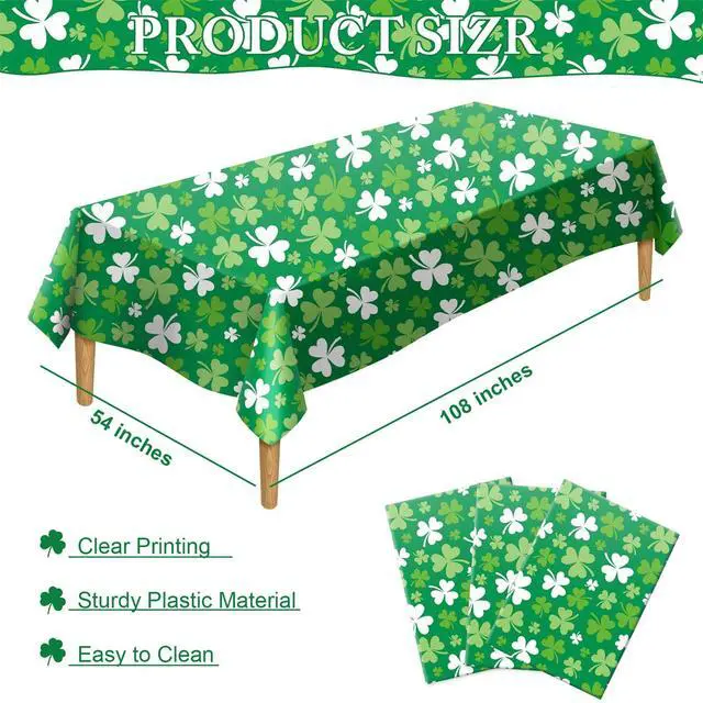 Alt view image 2 of 7 - St Patricks Day Tablecloth Plastic 54x108 Inch, 3 Pack Green Grass Disposable Table Cover, Rectangle Ireland Table Cloth for St Patrick's Day Table Decor Decoration