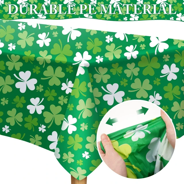 Alt view image 3 of 7 - St Patricks Day Tablecloth Plastic 54x108 Inch, 3 Pack Green Grass Disposable Table Cover, Rectangle Ireland Table Cloth for St Patrick's Day Table Decor Decoration