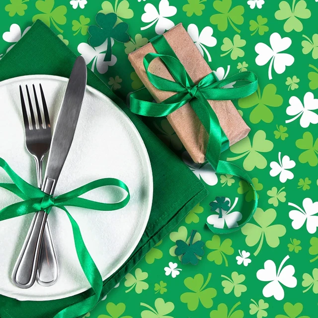 Alt view image 5 of 7 - St Patricks Day Tablecloth Plastic 54x108 Inch, 3 Pack Green Grass Disposable Table Cover, Rectangle Ireland Table Cloth for St Patrick's Day Table Decor Decoration