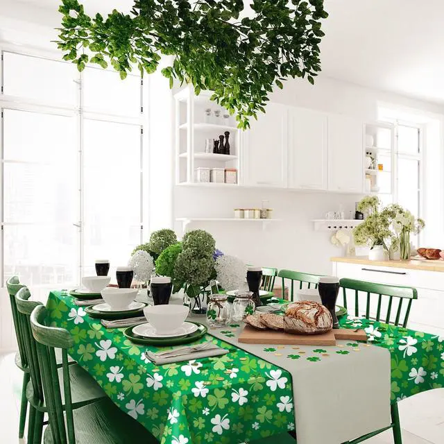 Alt view image 6 of 7 - St Patricks Day Tablecloth Plastic 54x108 Inch, 3 Pack Green Grass Disposable Table Cover, Rectangle Ireland Table Cloth for St Patrick's Day Table Decor Decoration