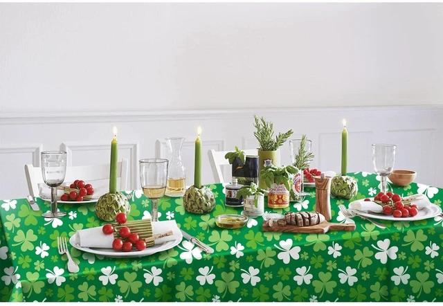 Alt view image 7 of 7 - St Patricks Day Tablecloth Plastic 54x108 Inch, 3 Pack Green Grass Disposable Table Cover, Rectangle Ireland Table Cloth for St Patrick's Day Table Decor Decoration