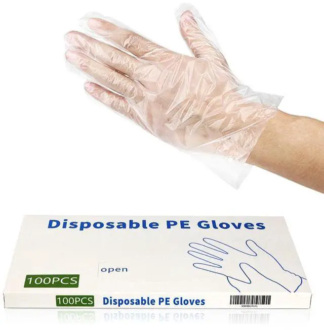 Main image of 100pcs Disposable Plastic Gloves, Latex Free Powder Free Clear Polyethylene Hand Gloves Non-Sterile for Cleaning- Cooking (100 Count (Pack of 1))