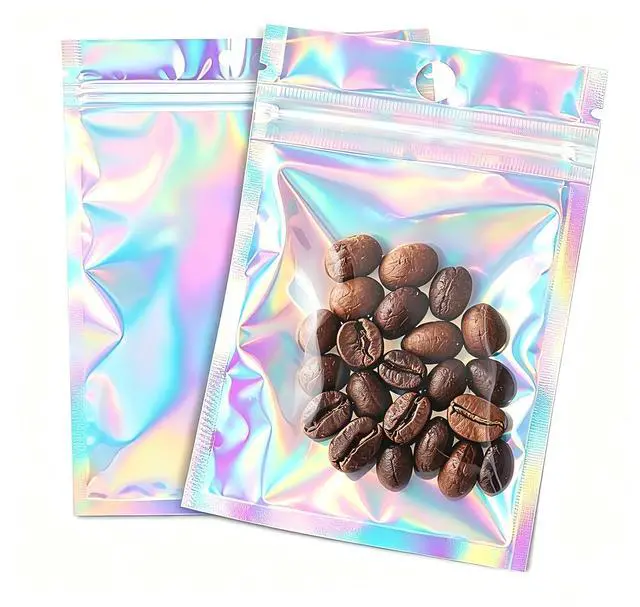 Main image of 100Pcs Holographic Packaging Bags, 2.7x3.9 inch Resealable Foil Pouch | Mylar Sample Bag Great for Small Business and Party Favor Food Storage Favors, Small Business Packaging