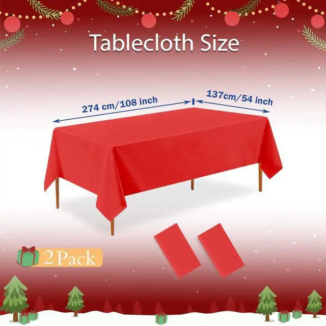 Alt view image 2 of 6 - Disposable Red Tablecloth 2 Pack, 54 X 108 Inch Red Plastic Table Cloths Rectangle for Birthday, Wedding Christmas and Valentine's Day Decoration