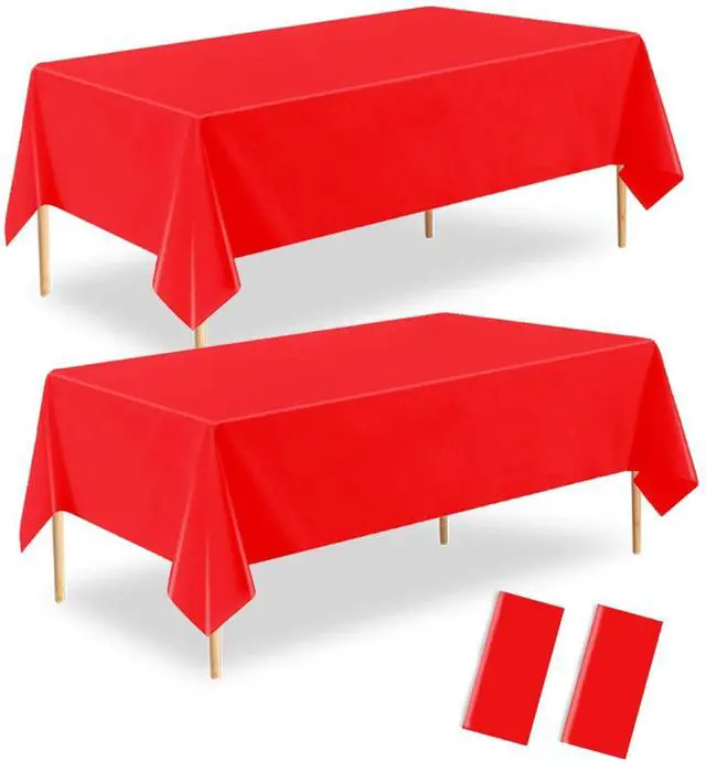 Main image of Disposable Red Tablecloth 2 Pack, 54 X 108 Inch Red Plastic Table Cloths Rectangle for Birthday, Wedding Christmas and Valentine's Day Decoration