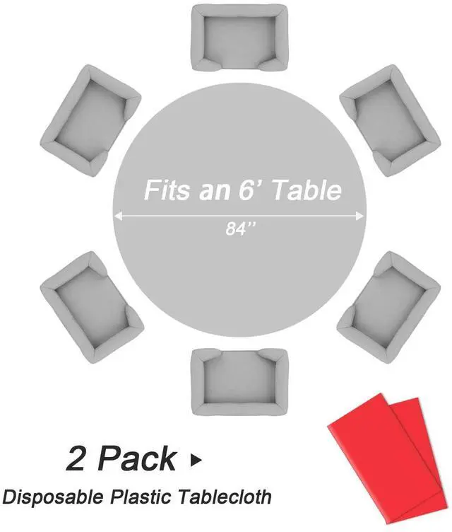Alt view image 3 of 7 - 2 Pack Red Round Plastic Tablecloth Disposable | 84 Inch Circle Table Cloth for Valentines, Mothers Day, Birthday Party, Christmas Decorations