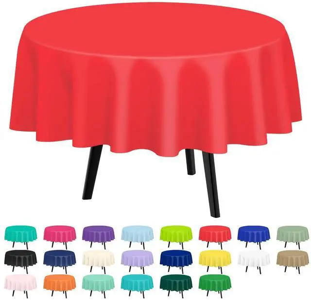 Main image of 2 Pack Red Round Plastic Tablecloth Disposable | 84 Inch Circle Table Cloth for Valentines, Mothers Day, Birthday Party, Christmas Decorations