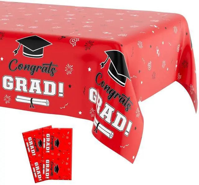 Main image of Graduation Tablecloth Graduation Party Decorations 2026, 2 PCS Congrats Grad Tablecloth, Red and Black Plastic Disposable Rectangle Table Cloth Class of 2026 for Graduation Party Supplies, 108"x54"