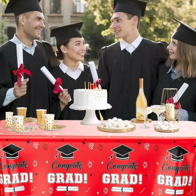 Alt view image 7 of 13 - Graduation Tablecloth Graduation Party Decorations 2026, 2 PCS Congrats Grad Tablecloth, Red and Black Plastic Disposable Rectangle Table Cloth Class of 2026 for Graduation Party Supplies, 108"x54"