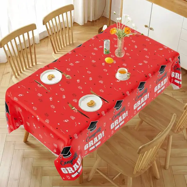 Alt view image 6 of 13 - Graduation Tablecloth Graduation Party Decorations 2026, 2 PCS Congrats Grad Tablecloth, Red and Black Plastic Disposable Rectangle Table Cloth Class of 2026 for Graduation Party Supplies, 108"x54"