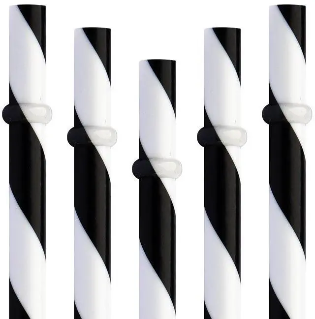 Main image of 12 Piece 9 Inch Reusable Plastic Thick Drinking Straws BPA Free Mason Jar Straws Big Stripe (9inch Black)