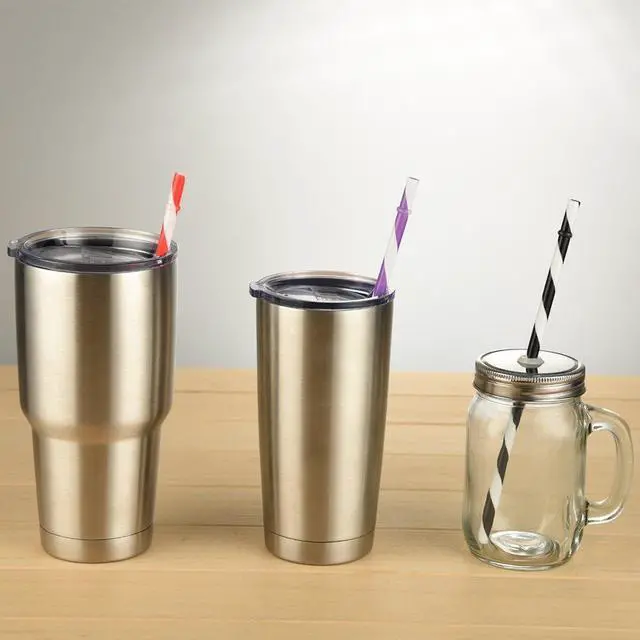 Alt view image 4 of 7 - 12 Piece 9 Inch Reusable Plastic Thick Drinking Straws BPA Free Mason Jar Straws Big Stripe (9inch Black)