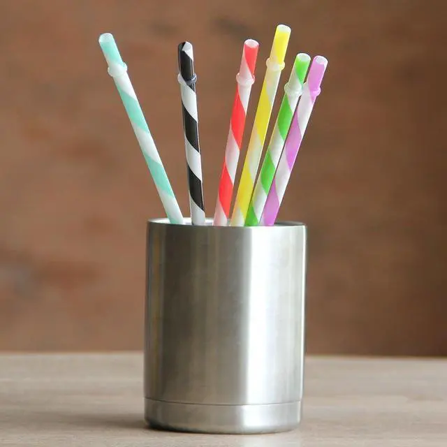 Alt view image 5 of 7 - 12 Piece 9 Inch Reusable Plastic Thick Drinking Straws BPA Free Mason Jar Straws Big Stripe (9inch Black)
