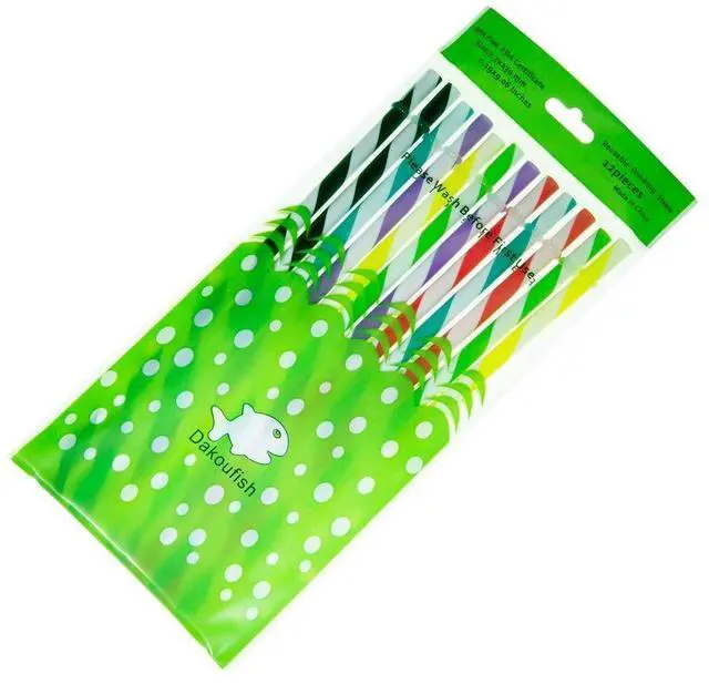Alt view image 7 of 7 - 12 Piece 9 Inch Reusable Plastic Thick Drinking Straws BPA Free Mason Jar Straws Big Stripe (9inch Black)