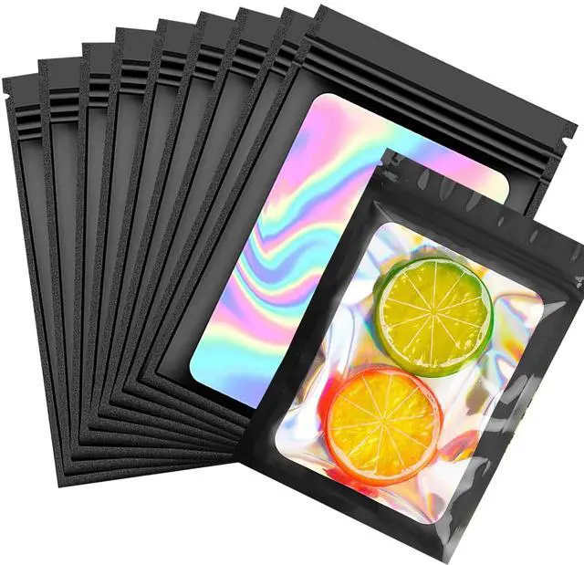 Main image of 100 Pieces Smell Proof Bags Holographic Piecesaging Bags Storage Bag with Clear Window for Food Storage (Black Color,2.4 * 3.9 Inch)
