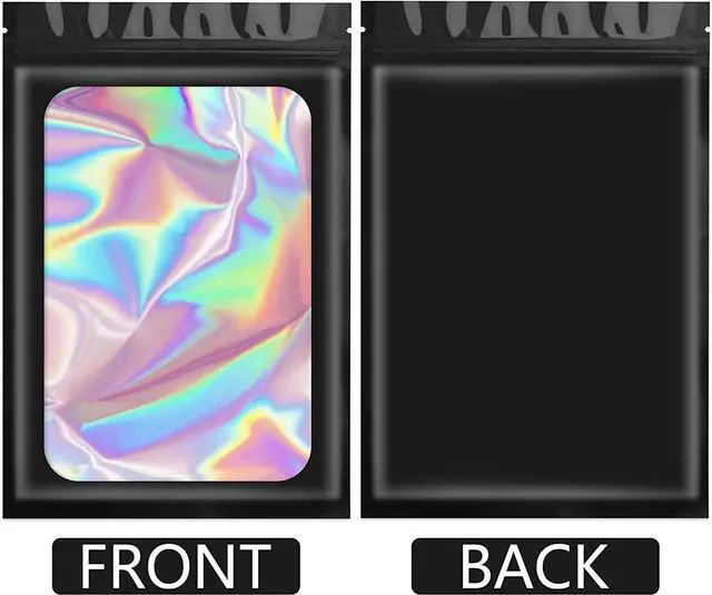 Alt view image 2 of 7 - 100 Pieces Smell Proof Bags Holographic Piecesaging Bags Storage Bag with Clear Window for Food Storage (Black Color,2.4 * 3.9 Inch)