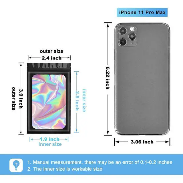 Alt view image 6 of 7 - 100 Pieces Smell Proof Bags Holographic Piecesaging Bags Storage Bag with Clear Window for Food Storage (Black Color,2.4 * 3.9 Inch)