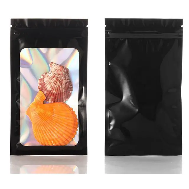 Alt view image 3 of 7 - 100 Pieces Smell Proof Bags Holographic Piecesaging Bags Storage Bag with Clear Window for Food Storage (Black Color,2.4 * 3.9 Inch)