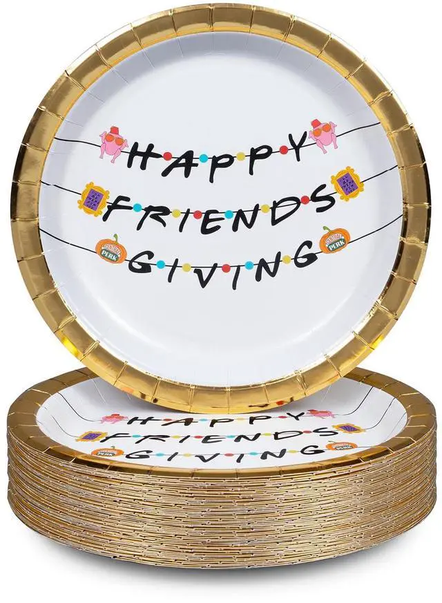 Main image of Thanksgiving Paper Plates, 50-Count Disposable Friendsgiving Dinner Plates, Scalloped, Party Supplies, Sitcom Themed