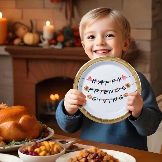 Alt view image 2 of 7 - Thanksgiving Paper Plates, 50-Count Disposable Friendsgiving Dinner Plates, Scalloped, Party Supplies, Sitcom Themed