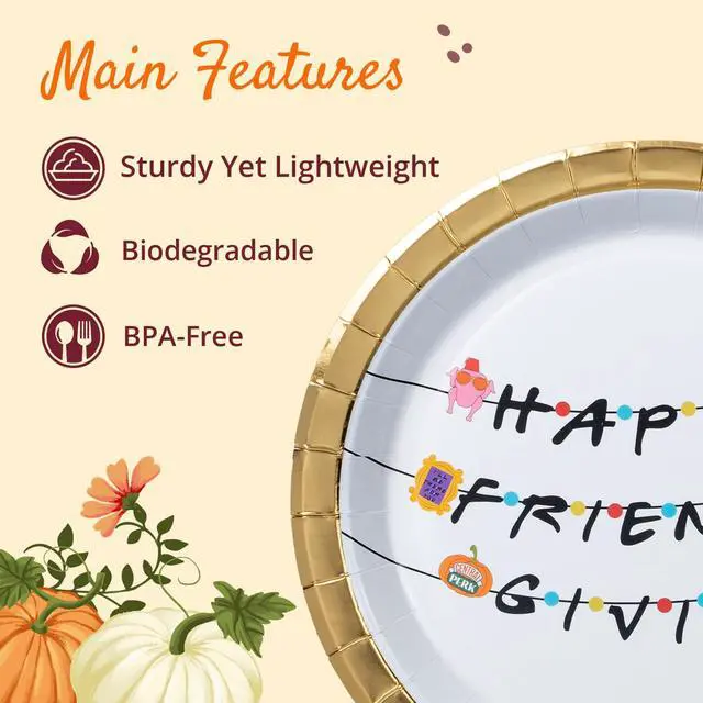 Alt view image 5 of 7 - Thanksgiving Paper Plates, 50-Count Disposable Friendsgiving Dinner Plates, Scalloped, Party Supplies, Sitcom Themed