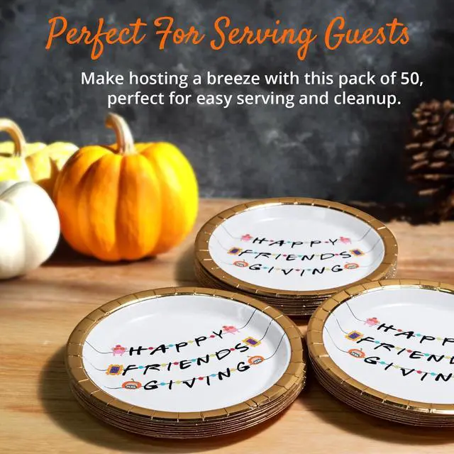 Alt view image 7 of 7 - Thanksgiving Paper Plates, 50-Count Disposable Friendsgiving Dinner Plates, Scalloped, Party Supplies, Sitcom Themed