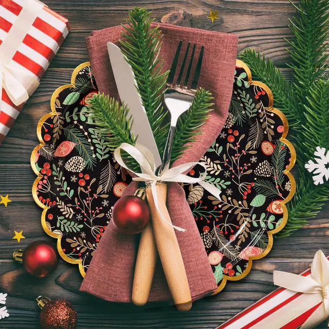 Alt view image 3 of 7 - Christmas Paper Plates, 50-Count Disposable Christmas Dinner Plates, Scalloped Gold, Party Supplies