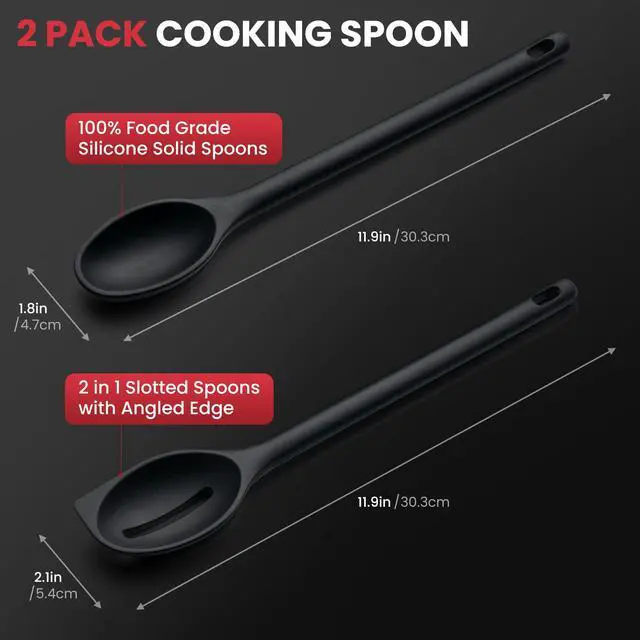 Alt view image 6 of 7 - Pack of 2 Cooking Spoons, 600°F Heat Resistant Multifunction Spatula Spoon | Silicone Spoons with Solid & Slotted Spoon for Scooping, Mixing and Serving, Stirring, Scraping, BPA Free, Non-Stick
