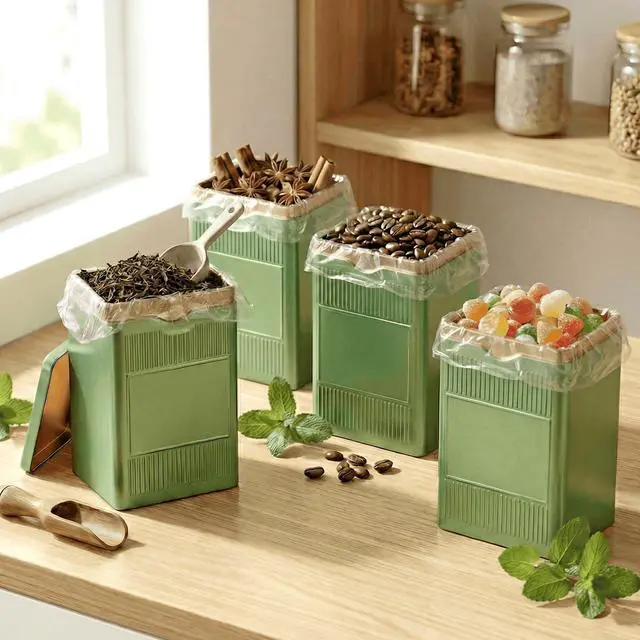 Alt view image 2 of 7 - Tea Tin, Premium Tight Sealing Metal Canister with Press on Lid | Storage Tin for Loose Leaf, Tea Bags, Ideal for Kitchen Countertop & Pantry, Green Square Tinplate Can, JOYLULU